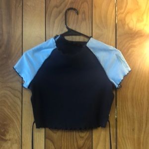 Blue crop top with string ties